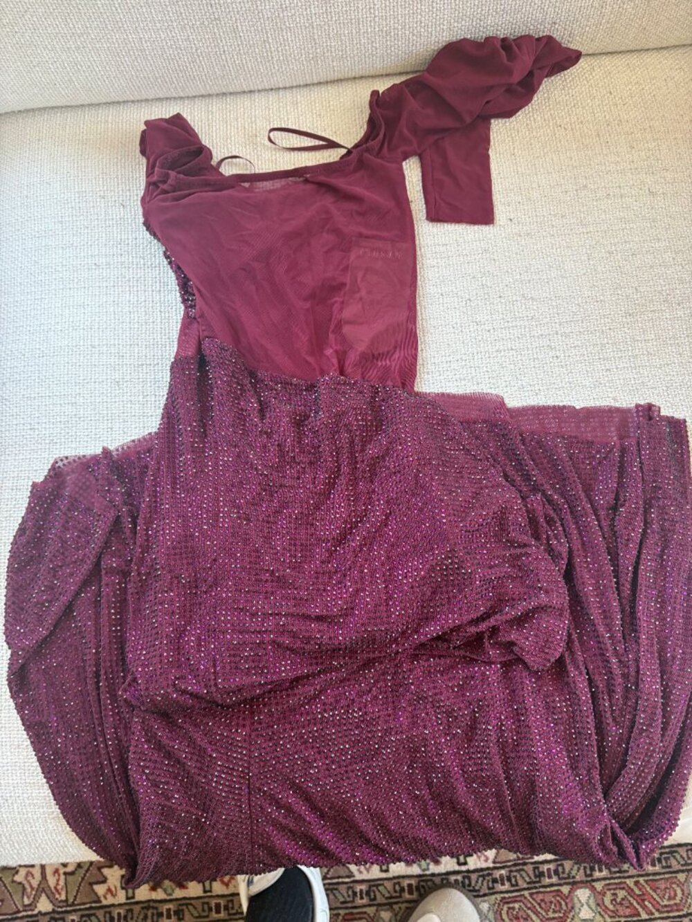 NWT Meshki Nash Diamante Off Shoulder Maxi Dress Mahogany XS - Picture 4 of 6